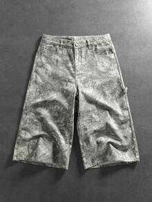 ROMWE MEN Goth Celana Pendek Denim Pria Model Lurus Longgar Kasual dengan Motif Tanaman yang Dicuci - Aprikot - View 5