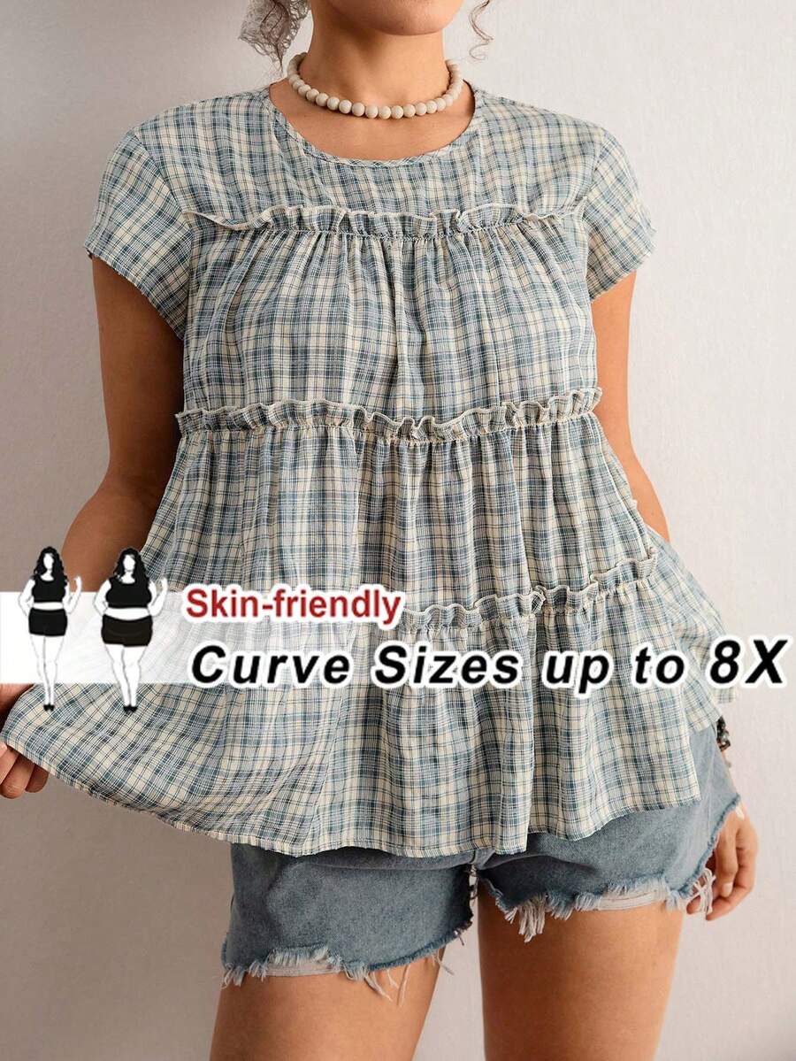 SHEIN CURVE+ Plus Size Front Button Solid Color Mesh Patchwork Fitted Tank Top - Multicolor - View 1