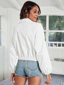 SHEIN Frenchy Zip Up Drop Shoulder Jacket In Autumn Going Out Travel White Basic Casual - White - View 2
