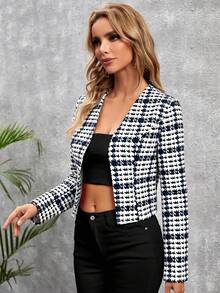 SHEIN Clasi 女款千鳥格長袖前拉鍊輕便夾克 - 彩色 - 查看 5