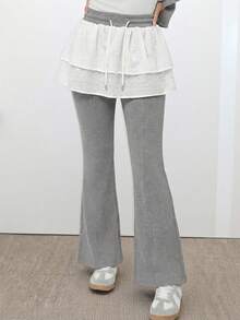 K-Vae Women's 2026 Spring New 2 In 1 Crochet Casual Pants With Drawstring, Hollow Out, Patchwork Flared Long Pants - Grey - View 3