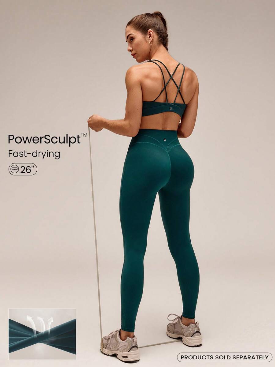 GLOWMODE Quần legging tập luyện tác động trung bình 26 inch Nhanh khô, thấm hút mồ hôi, tạo cảm giác mát mẻ - Màu xanh lá cây đậm - Xem 1