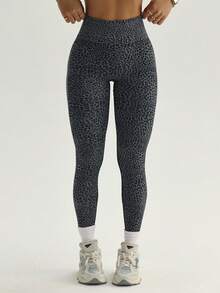 SHEIN Women's Leopard Print High Waist Seamless Athletic Leggings - Grey - View 3