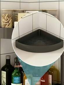 1PC Foldable Easy Assembly Multi Functional Space Saving Sturdy Durable Compact Versatile Modern Corner Shelf Basket Rack For Bathroom Kitchen Cosmetics Bath Products Shampoo Conditioner Body Wash Organizer Storage - Black - View 4