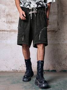 Skyrend Men's Dark Grey Distressed Vintage Streetwear Shorts,Summer ...