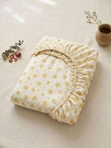 Cirelle 1pc Polyester Floral Fitted Sheet, Vintage Flower Printed Bed Sheet Only, All-Around Elastic Mattress Cover - Orange Sea - View 1