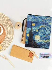 1PC Durable Canvas Book Cover For Hardback Books Waterproof Scratch Resistant Adjustable Fit Van Gogh Starry Night Art Print Vintage Aesthetic Protective Book Sleeve For Students Book Lovers College School Office Daily Use Trending Gift For Art Fans - multicolor - View 1