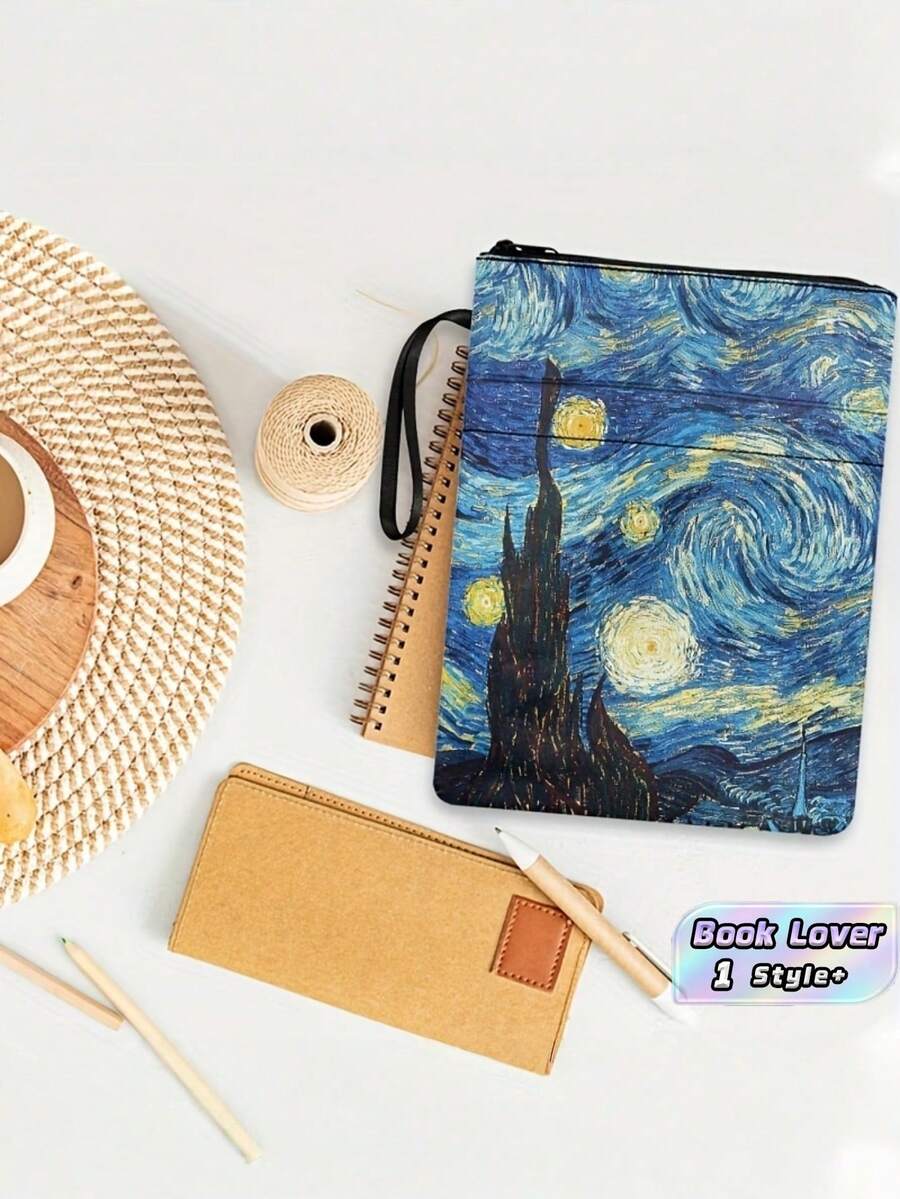1PC Durable Canvas Book Cover For Hardback Books Waterproof Scratch Resistant Adjustable Fit Van Gogh Starry Night Art Print Vintage Aesthetic Protective Book Sleeve For Students Book Lovers College School Office Daily Use Trending Gift For Art Fans - multicolor - View 1