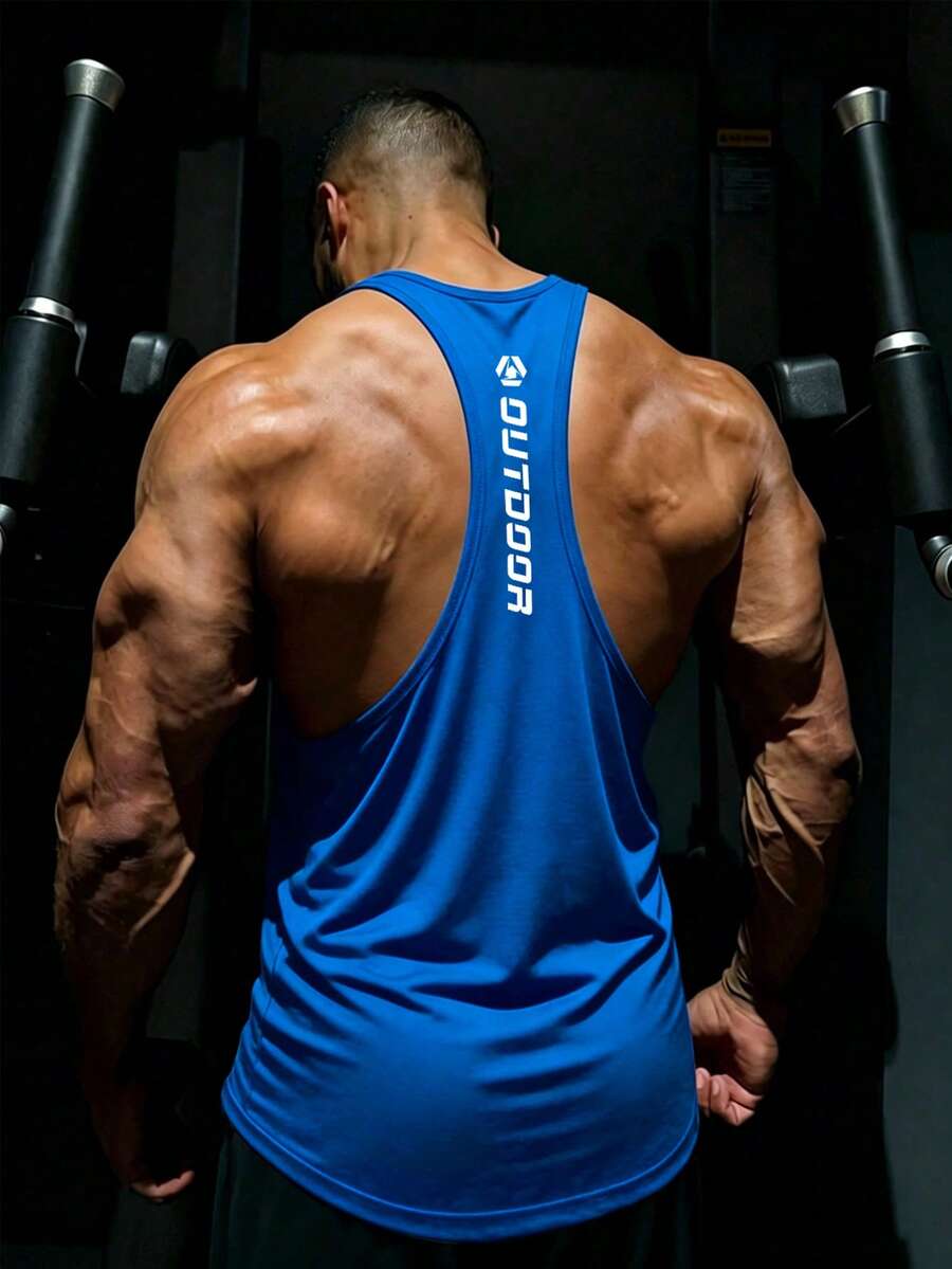 GymBeat 男士字母印花休閒百搭日常旅行運動T恤 - 藍色 - 查看 1