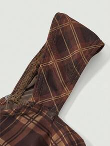 SHEIN MOD Women's Plaid Tank Top With Bow Ribbon Decor And Asymmetric Diagonal Hem Date Daytime Everyday Brown Plaid Summer 1960s Vintage Elegant Romantic - Mocha Brown - View 3