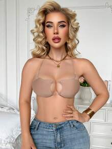 SHEIN 1 pieza Cubrepezón con diseño hueco y botón frontal - Café integral - Ver 3