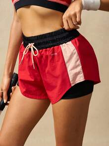 VARSIVA Women's Contrast Color Casual Pocket Drawstring Waist Sports Shorts - Multicolor - View 7