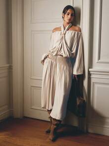 Anewsta Essential Anewsta Spring/Summer New Textured Waist Pleated Lantern Pants, Draped Cuffed Wide Leg Casual Slimming Versatile Loose Fit - Apricot - View 9