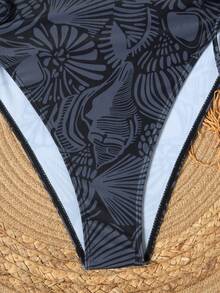Swim Vcay 女款度假海灘派對印花布料連身泳衣海灘裝 - 黑色 - 查看 6