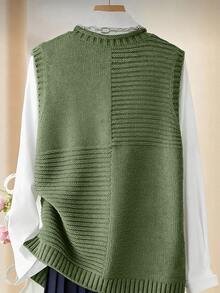 Franclia Loose Fit Commuter Layering Sleeveless Knit Vest - Army Green - View 2