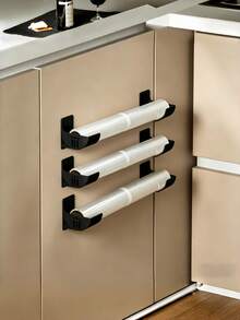 3Pairs Wall Mount Space Saving Large Capacity Kitchen Cabinet Organizer Rack For Cling Wrap Trash Bags Storage Holder Pantry Strong Durable - one size fits all - View 3