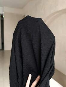 Privoire Camiseta negra para mujer de primavera/verano, nueva llegada, elegante para ir a la oficina, con hebilla metálica, cordones, textura fruncida, efecto estilizante, versátil, para fiestas de vacaciones y uso diario - Negro - Ver 7