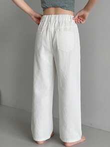 Dazy Kids Jeans de mezclilla para niñas, nuevo estilo primavera/verano, con bolsillo trasero con strass y campana (talla grande) - Blanco - View 2