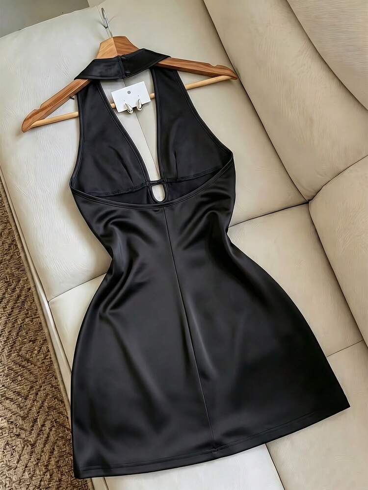 SHEIN Women's Fashion Sexy Backless Halter Neck Dress - Orange - View 3