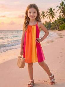 SHEIN Young Girl Colorblock Cami Dress - Multicolor - View 3