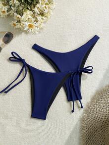 Swim Chiccia 女款純色三角比基尼泳褲 2件組，適合夏季度假與海灘 - 藏蓝色 - 查看 2