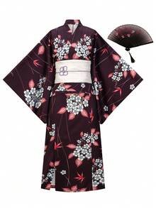 Irokai 日式傳統和服藍色線條繪製菊花花卉圖案女款改良兩件套浴衣套裝 泰國度假夏季 - 彩色 - 查看 3