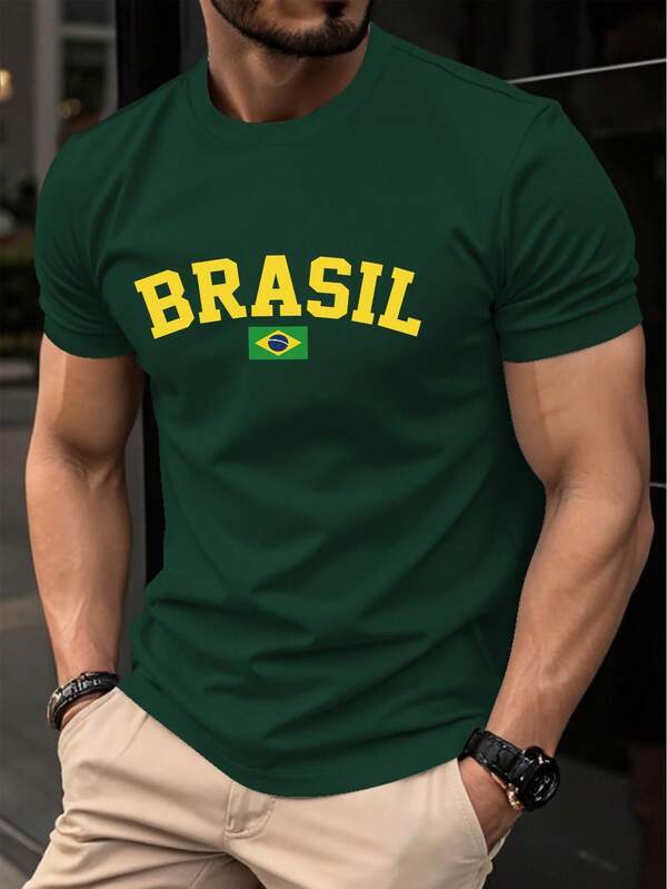NEOREFINED Camiseta casual de manga corta con cuello redondo y estampado de letras para hombre