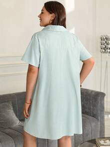 EMERY ROSE Plus Size Women's Striped Casual 90s 80s Party Vacation Business Back-To-School Short Sleeve Dress Light Green Summer - Multicolor - View 3