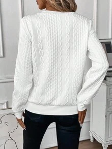 EMERY ROSE Casual Minimalist Loose Half-Zip Sweatshirt Plus Size Suitable For Autumn/Winter Fall - White - View 2