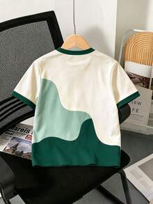 Camiseta de cuello redondo de manga corta para niño preadolescente con estampado divertido de patchwork en todo el Body, gráfico minimalista con eslogan en inglés, adecuada para reuniones festivas y fiestas, fácil y cómoda para primavera/verano, opción imprescindible de verano, ropa casual de moda, streetwear de primavera/verano, atuendo casual para salidas, fiesta de vuelta a la escuela, adecuada para picnic al aire libre - Multicolor - Ver 2