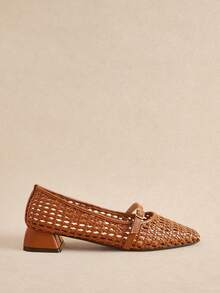 Rosivie Braided Hollow Mary Jane Block Heel Shoes - Ginger 1 - View 2