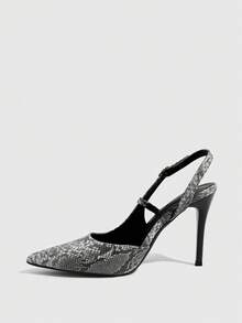 CUCCOO SZL Women's Spring/Summer Black & White Snake Print Colorblock Metal Buckle Pointed Toe Stiletto High Heels For Commuting And Dating Fall Shoes - Black and White - View 4