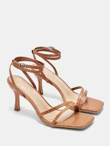CUCCOO CURVES Women's Buckle Design Fashion Daily Commute High Heel Wide Fit Sandals Valentine's Day Summer Shoes - Light brown stone pattern - View 4