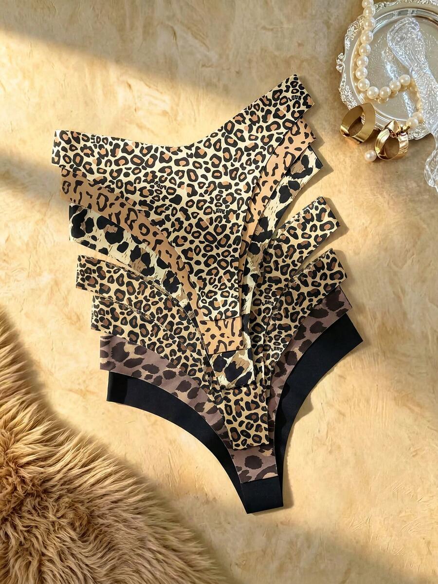 Bare Chapter 6 piezas de tanga de mujer de tiro bajo, cómodo y de moda, en unicolor y estampado de leopardo - Multicolor - Ver 1