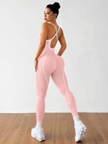 SHEIN Dewbera H1086 黑白無縫運動連身衣 - 粉色 - 查看 6