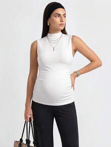 Modmama Maternity Plain Color Collared Casual Ruched Camisole, Summer Top - Multicolor - View 4
