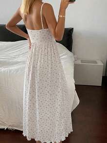 DAZY Sweet Floral Lace Patchwork V-Neck Spaghetti Strap Dress Summer Outfit Women's Nightgown Pajamas - White - View 2