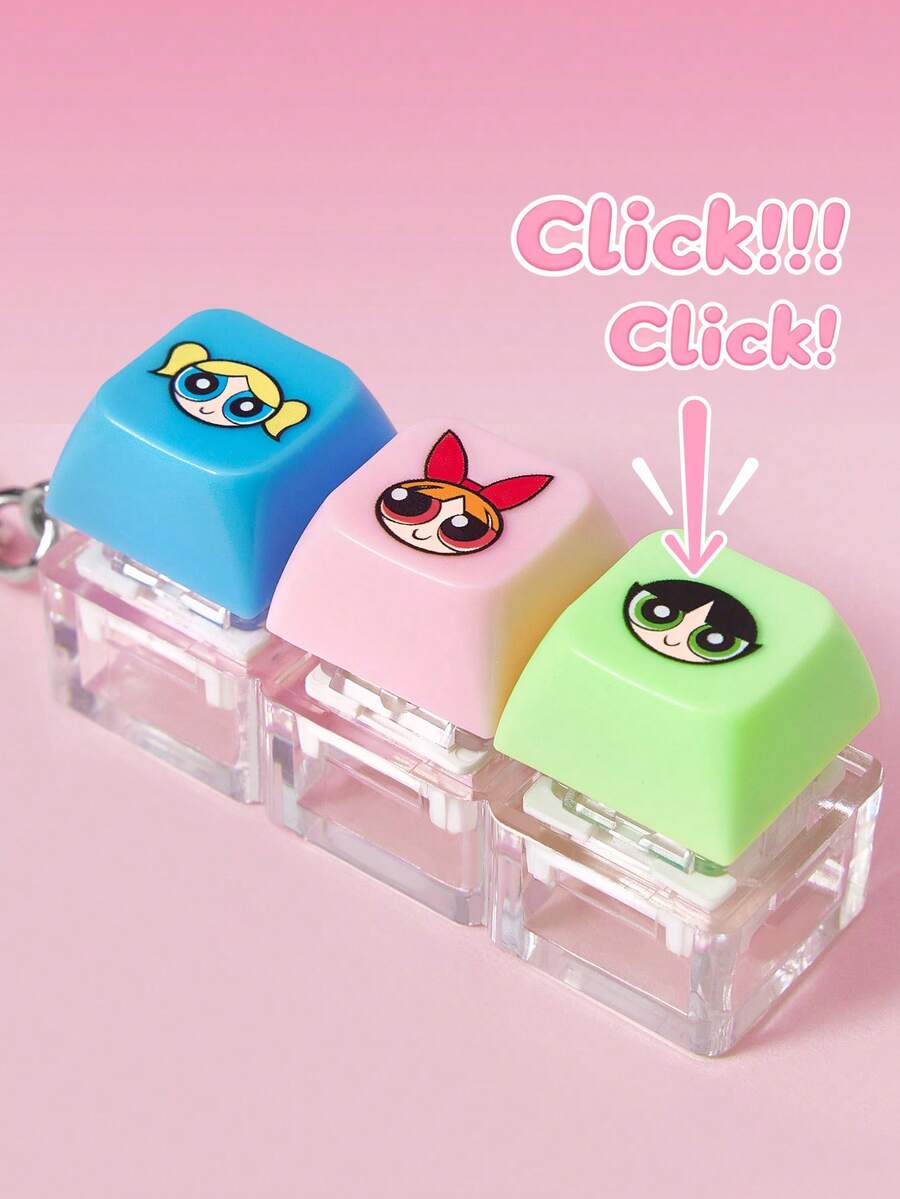 THE POWERPUFF GIRLS X SHEIN 可愛卡通鋅合金壓克力吊飾,適用於鍵盤、包包、錢包、書包、背包、汽車配件,紀念收藏禮物 - 彩色 - 查看 1