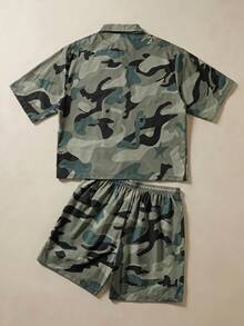ROMWE MEN Conjunto de camisa holgada de camuflaje para hombre, primavera/verano - Multicolor - Ver 3