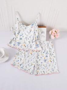 Tween Girl Ditsy Floral Camisole & Shorts Pajama Set - Multicolor - View 3