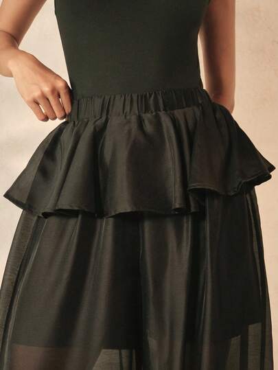 Anewsta Spring/Summer Lazy Vibe Daily Casual Lightweight Chiffon Fabric Waist Ruffle Lantern Pants 's Long Pants