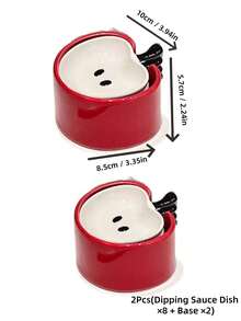 Joivida 1Pc/2Pcs Creative Cartoon Ceramic Seasoning Dish, Cute Apple-Shaped Dipping Plate, Exquisite Premium Vinegar Plate & Snack Plate For Home Kitchen Use - Multicolor - View 11