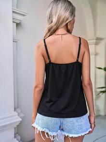 SHEIN LUNE 棉质蕾丝拼接黑色吊带衫 - 彩色 - 查看 5