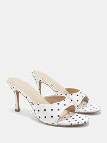 CUCCOO CURVES Wide Fit Women's Black Classic Mule Flats, Comfortable Low Heel Sandals Suitable For Commuting, Dates, Gatherings, Vacations, Parties, And Various Occasions - White black dots - View 7