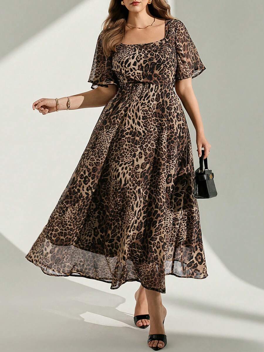 Chikora Plus Size Summer Fashion Leopard Print Dress - Brown - View 1