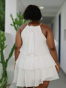 CurvyTilda فستان كيك متعدد الطبقات أنيق مقاس كبير، خفيف الوزن ومنحف، مناسب للمواعيد والتجمعات والحفلات، بدون أكمام للنساء، للربيع والصيف - أبيض - مشاهدة 2