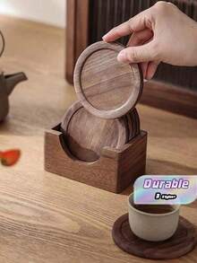 4pcs/3pcs/1pc Coaster Set/Yellow Beech Round Coasters/Beech Coaster Set/Coffee Cup Coasters, Dining Table Decoration, Kitchen & Living Room Decor, Ins-Style Heat-Resistant Coasters - Multicolor - View 1