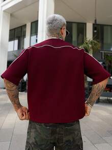 Artur Kramer Men's Knit Casual Daily Loose Short Sleeve T-Shirt - Red - View 3