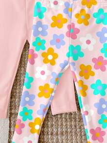 Dikirim 4 Paket Acak, 3 Paket Tersedia. Seri Warna Serbaguna, Seri Bunga & Garis-garis Manis, Legging Elastis Kasual Nyaman dan Lucu untuk Bayi Perempuan. - MultiWarna - View 11