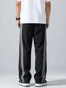 Sport MetroGents Pantalones deportivos largos para hombre con cintura de cordón y color contrastante - Negro - Ver 2